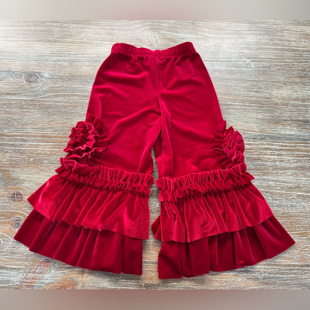 GIRLS PIXIE GIRL FOR CHASING FIREFLIES RED VELVET CULOTTES/PANTS, 4T